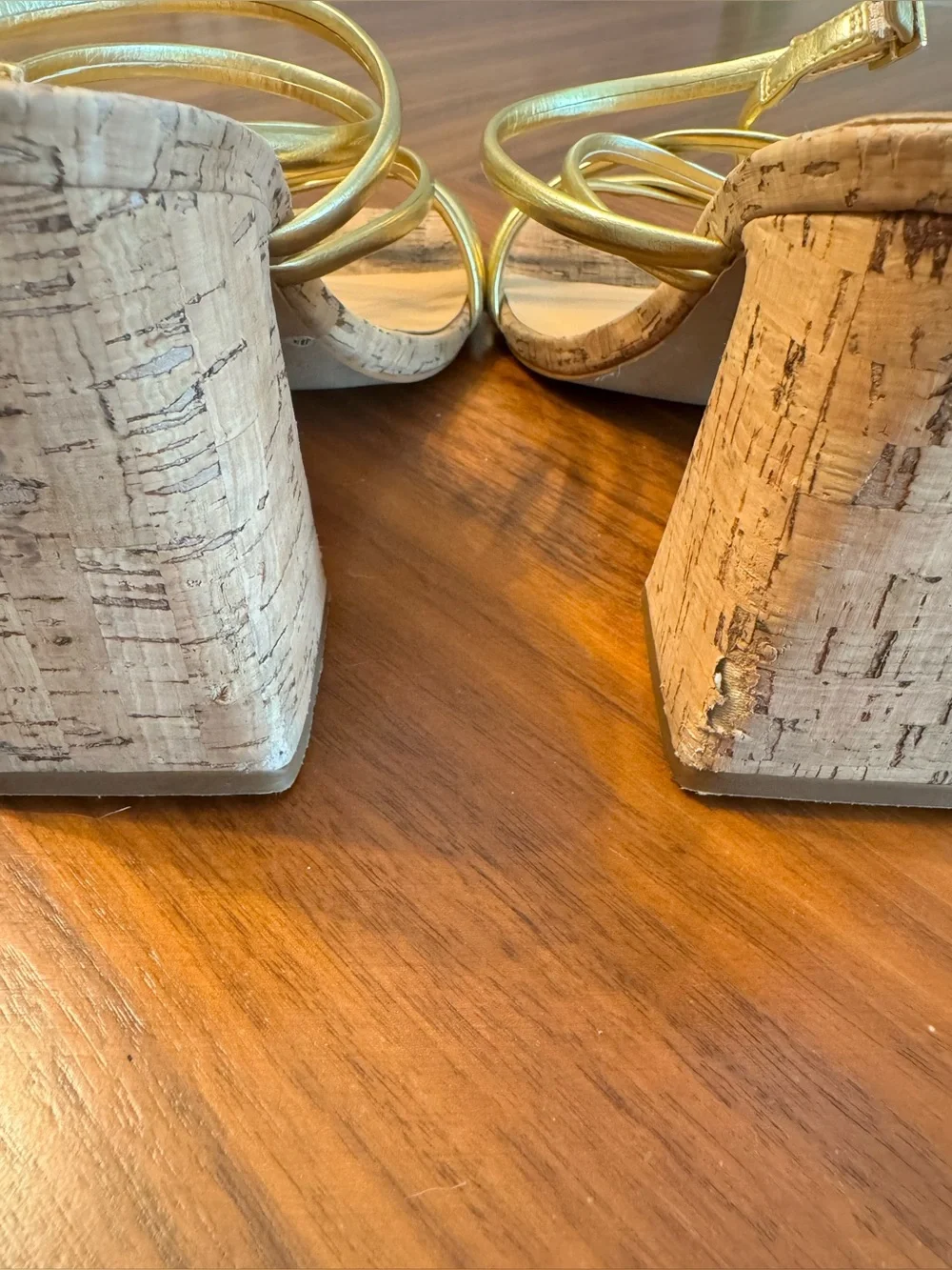 Luiza Barcelos Gold Metallic Strappy Cork Block Heel Sandals US 9